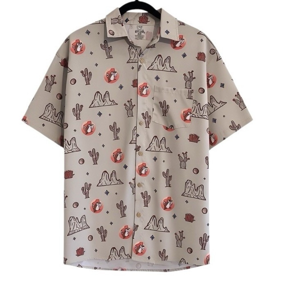 Buc-ee's Mens S/M Western Desert Cactus Beaver Button Up Shirt Short Sleeve